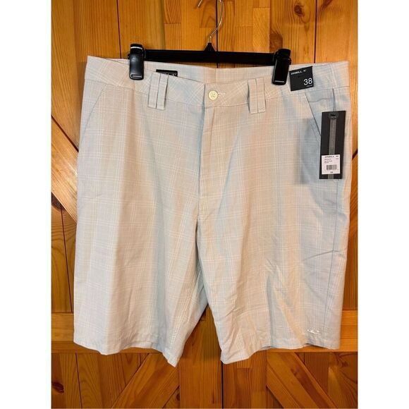O’Neill Men’s Relaxed Fit White plaid Flat Front  Shorts Size 38 Nwt (4056) Read - Picture 1 of 7